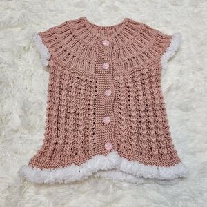 Hand Knit Baby Girl Vest, Dusty Rose Sweater Vest, Baby Girl Outfit